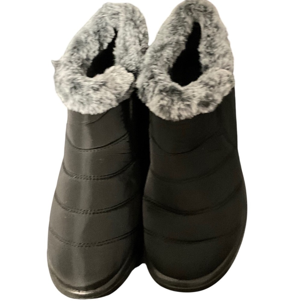 Womens Black Quilted Faux Fur Trim Ankle Boots Winter Slip On Booties Size 39